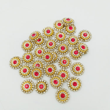 10 Red and Diamante Rhinestones Gold Tiny Round Appliques, Beaded Applique, Headband Applique